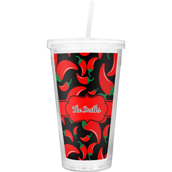 Custom Chili Peppers Double Wall Tumbler with Straw (Personalized)