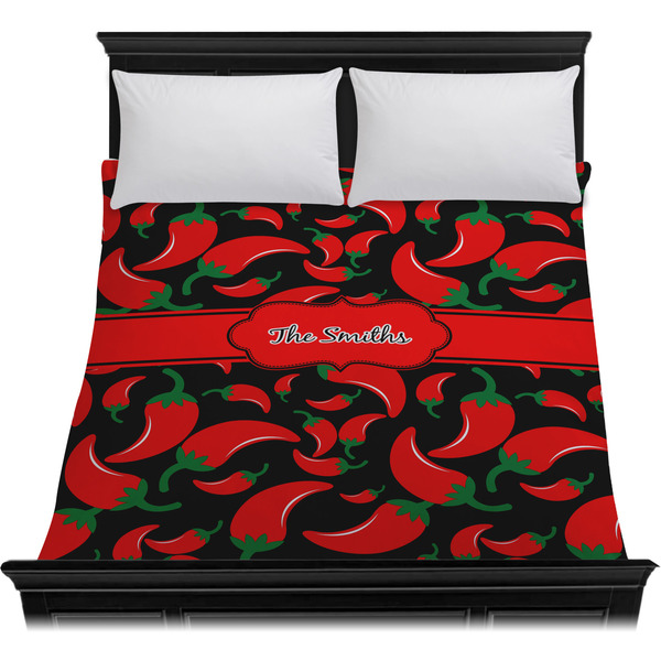 Chili Peppers Duvet Cover - Queen - On Bed - No Prop
