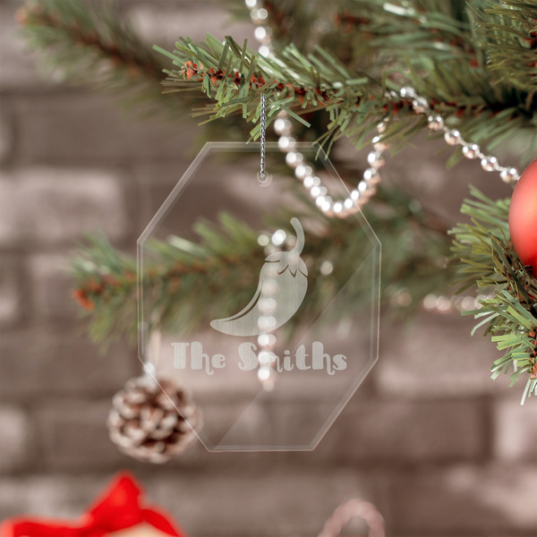Chili Peppers Engraved Glass Ornaments - Octagon (Lifestyle)