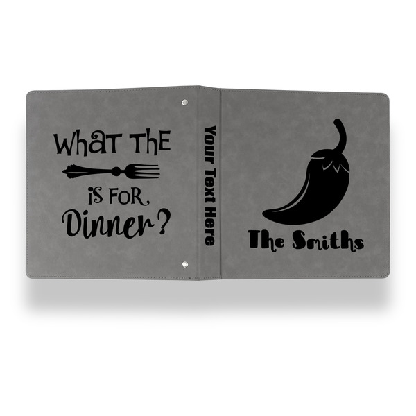 Chili Peppers Leather Binder - 1" - Grey - Back Spine Front View