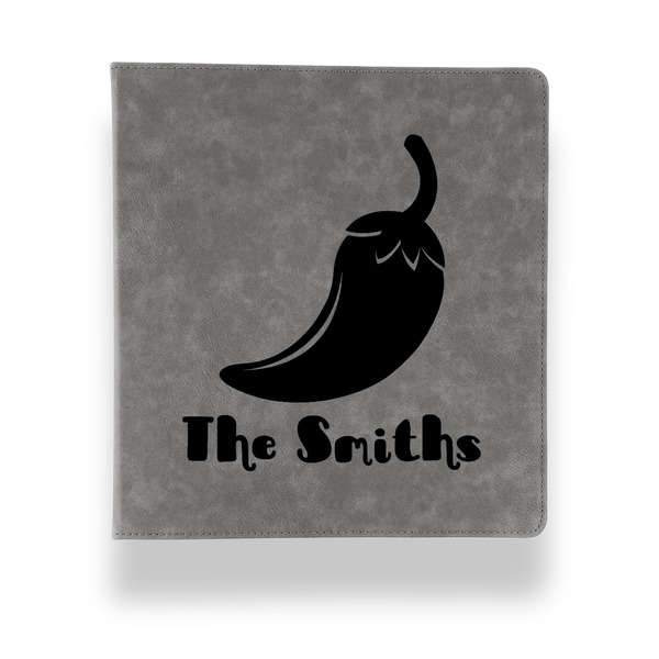 Custom Chili Peppers Leather Binder - 1" - Grey (Personalized)