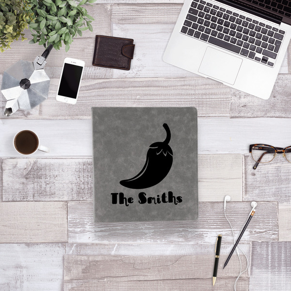 Chili Peppers Leather Binder - 1" - Grey - Lifestyle View