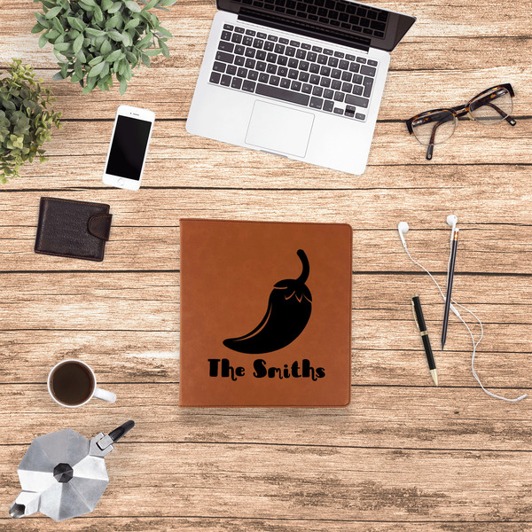 Chili Peppers Leather Binder - 1" - Rawhide - Lifestyle View