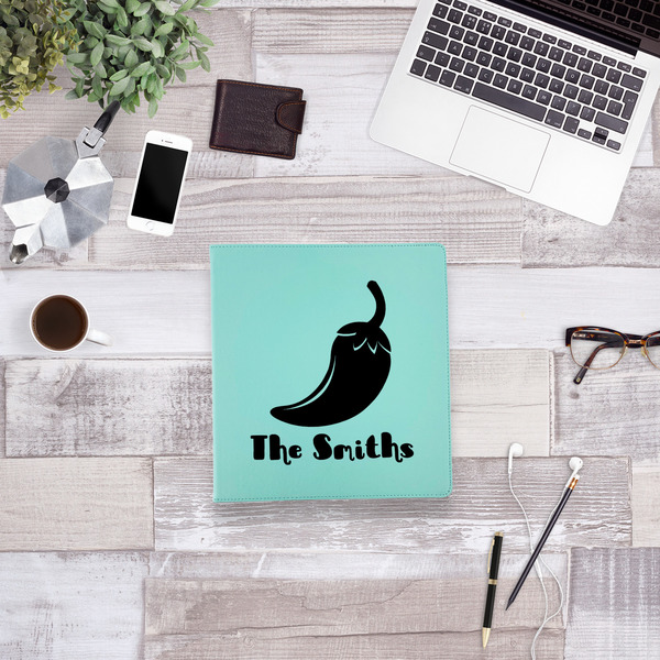 Chili Peppers Leather Binder - 1" - Teal - Lifestyle View