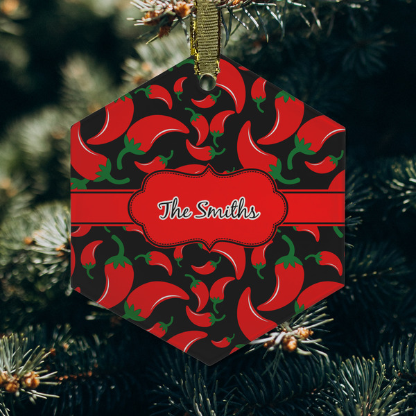 Chili Peppers Frosted Glass Ornament - Hexagon (Lifestyle)