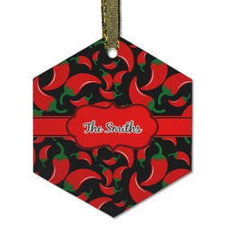 Chili Peppers Flat Glass Ornament - Hexagon w/ Name or Text