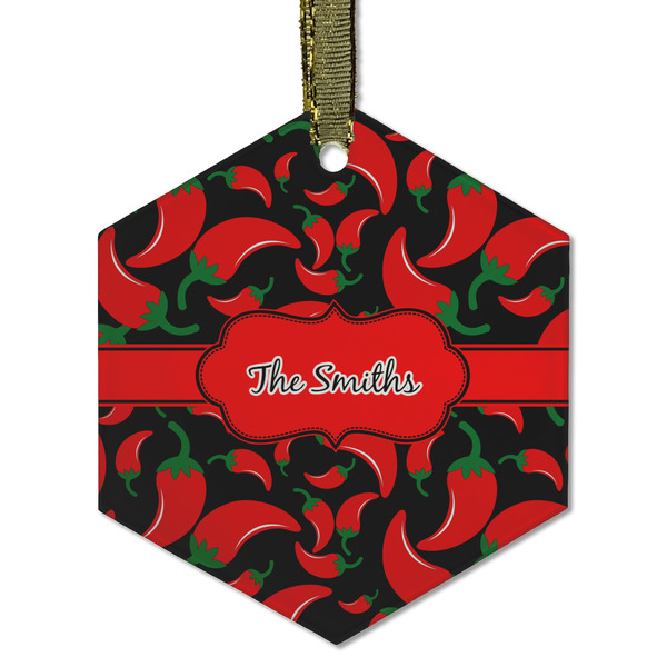 Custom Chili Peppers Flat Glass Ornament - Hexagon w/ Name or Text