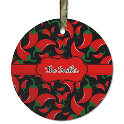 Chili Peppers Flat Glass Ornament - Round w/ Name or Text