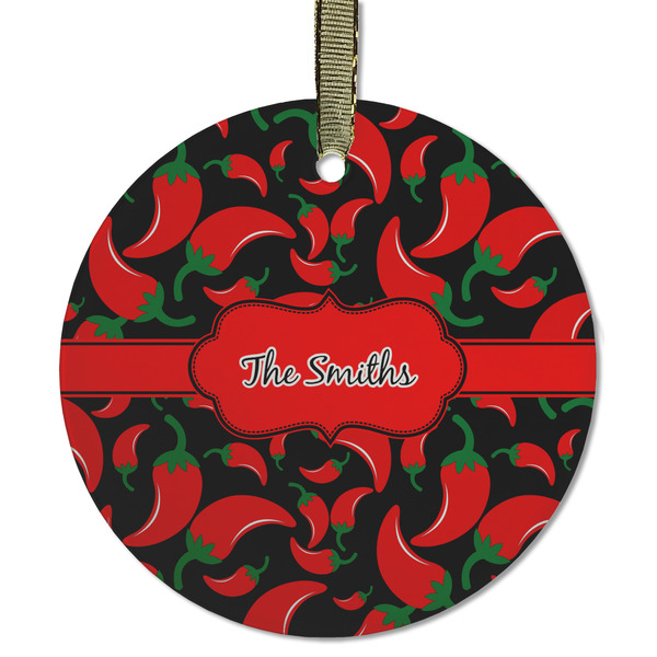 Custom Chili Peppers Flat Glass Ornament - Round w/ Name or Text