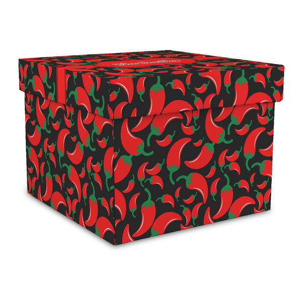 Custom Chili Peppers Gift Box with Lid - Canvas Wrapped - Large (Personalized)
