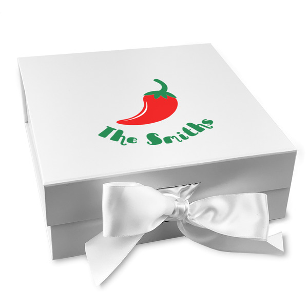 Custom Chili Peppers Gift Box with Magnetic Lid - White (Personalized)