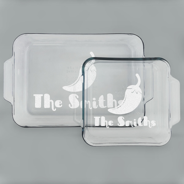 Custom Chili Peppers Set of Glass Baking & Cake Dish - 13in x 9in & 8in x 8in (Personalized)