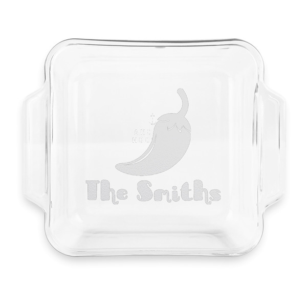 Custom Chili Peppers Glass Cake Dish with Truefit Lid - 8in x 8in (Personalized)