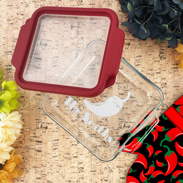 Chili Peppers Glass Cake Dish - LIFESTYLE (8x8)