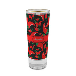 Chili Peppers 2 oz Shot Glass -  Glass with Gold Rim - Set of 4 (Personalized)