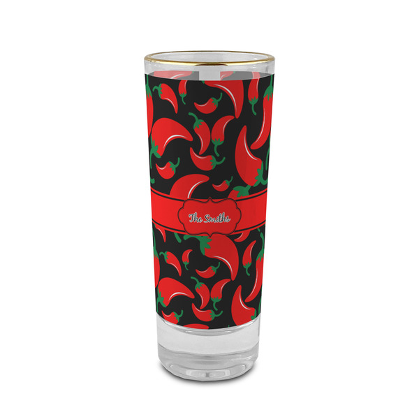 Custom Chili Peppers 2 oz Shot Glass -  Glass with Gold Rim - Single (Personalized)