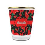 Chili Peppers Glass Shot Glass - 1.5 oz - with Gold Rim - Set of 4 (Personalized)