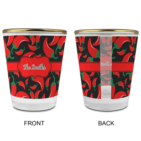 Chili Peppers Glass Shot Glass - with gold rim - APPROVAL