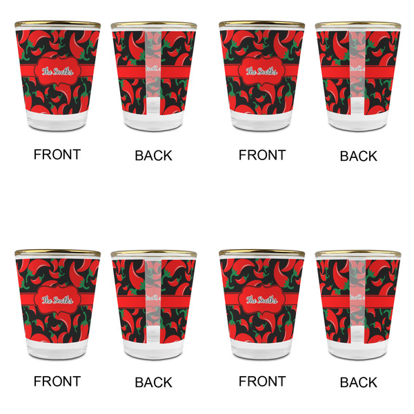 Chili Peppers Glass Shot Glass - with gold rim - Set of 4 - APPROVAL