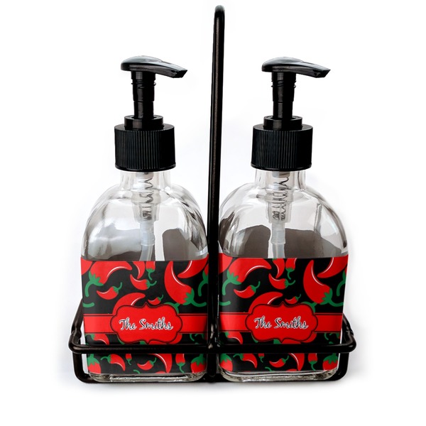 Custom Chili Peppers Glass Soap & Lotion Bottle Set (Personalized)