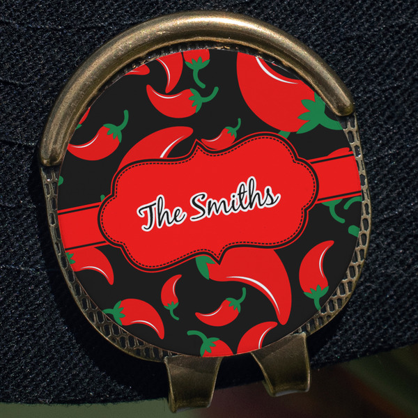 Chili Peppers Golf Ball Marker Hat Clip - Gold - Close Up