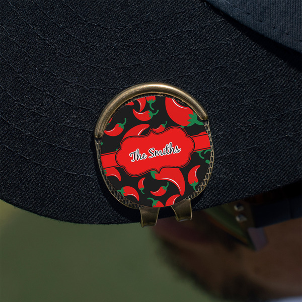 Chili Peppers Golf Ball Marker Hat Clip - Gold - On Hat