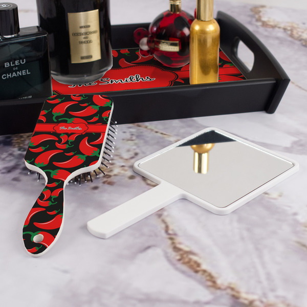 Chili Peppers Hair Brush - With Hand Mirror