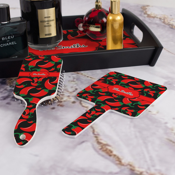 Chili Peppers Hair Brush and Hand Mirror - Bathroom Scene