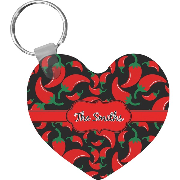 Custom Chili Peppers Heart Plastic Keychain w/ Name or Text