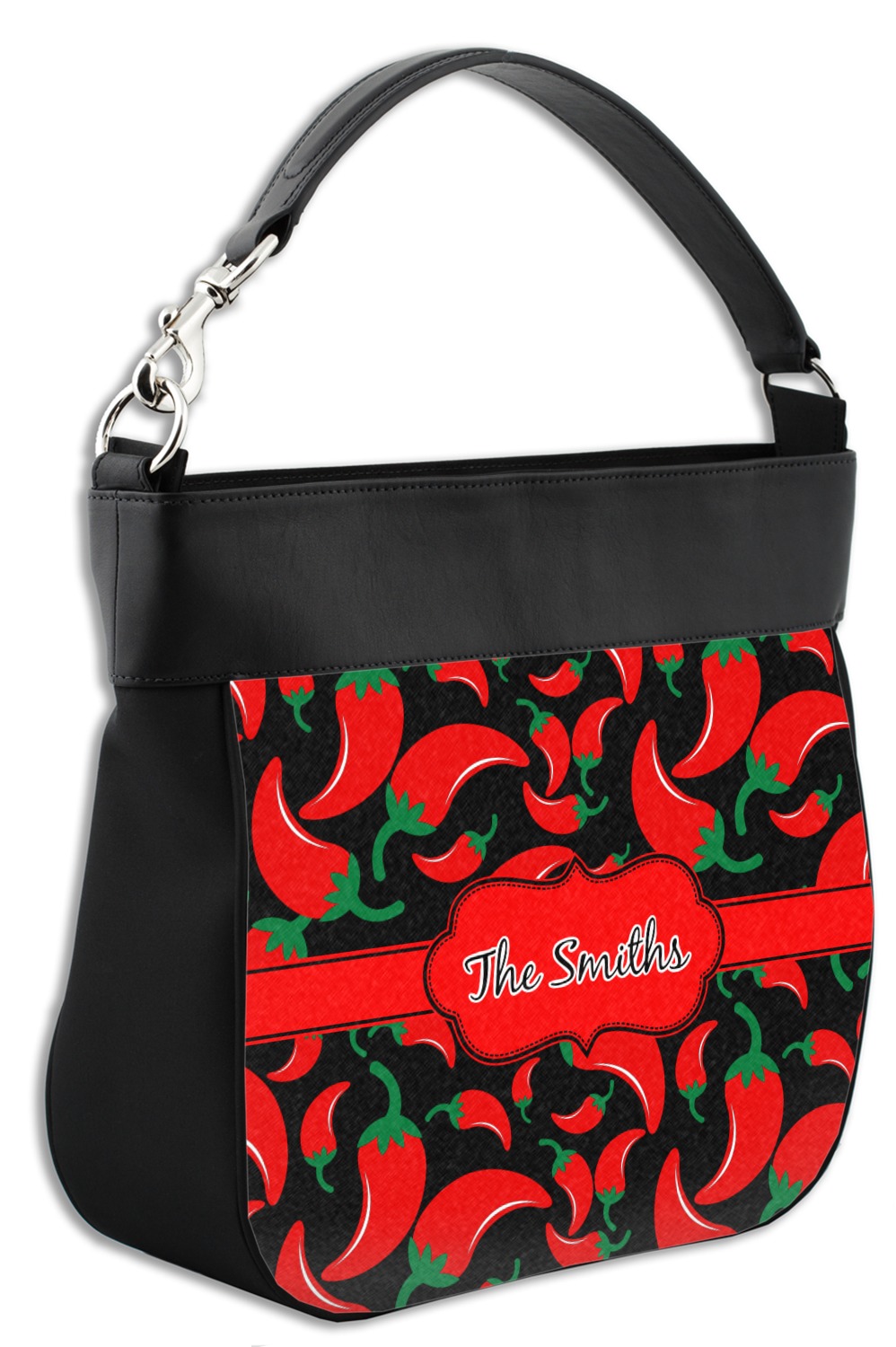 Chili Peppers Hobo Purse w/Genuine Leather Trim Front Personalized