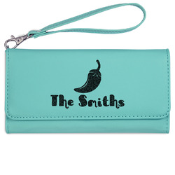 Chili Peppers Ladies Leatherette Wallet - Laser Engraved- Teal (Personalized)