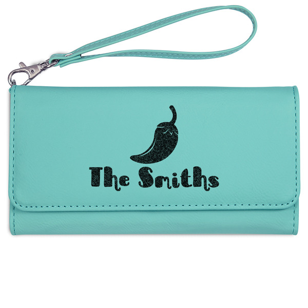 Chili Peppers Ladies Wallet - Leather - Teal - Front View