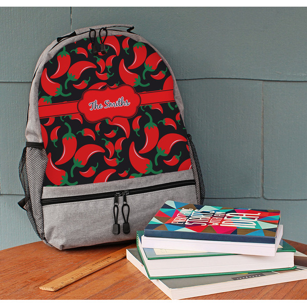 Chili Peppers Large Backpack - Gray - On Desk
