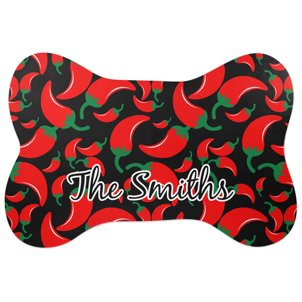 Custom Chili Peppers Bone Shaped Dog Food Mat (Large) (Personalized)