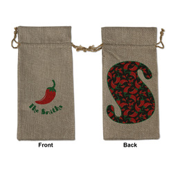 Chili Peppers Large Burlap Gift Bag - Front & Back (Personalized)