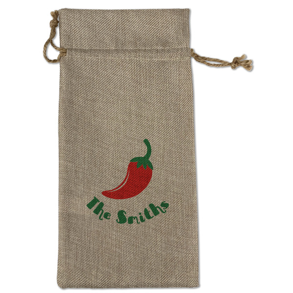 Custom Chili Peppers Large Burlap Gift Bag - Front (Personalized)