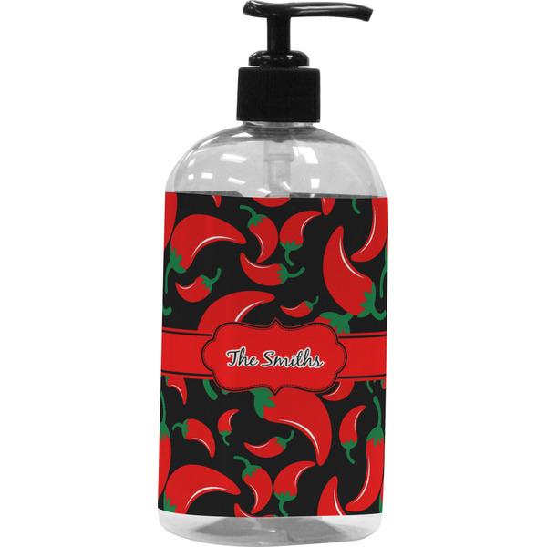 Custom Chili Peppers Plastic Soap / Lotion Dispenser (16 oz - Large - Black) (Personalized)