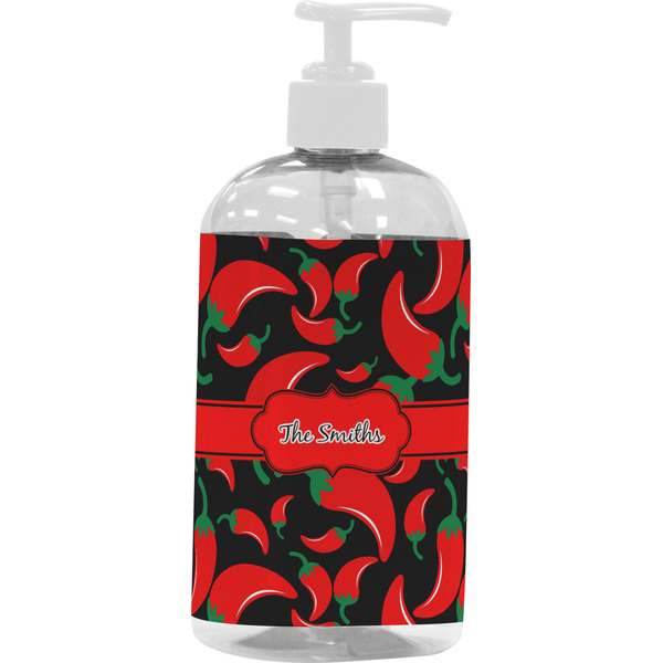 Custom Chili Peppers Plastic Soap / Lotion Dispenser (16 oz - Large - White) (Personalized)