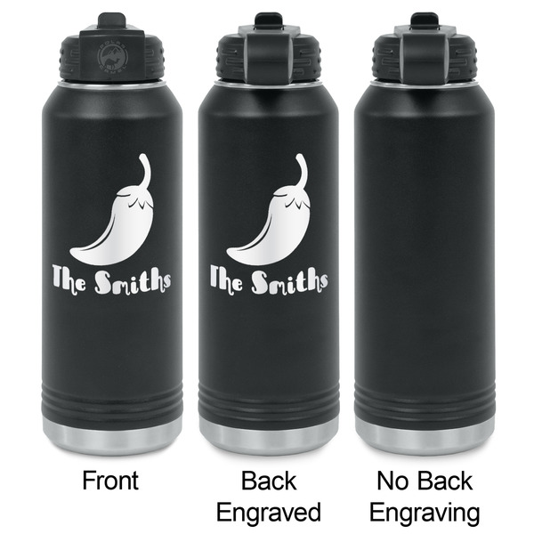 Chili Peppers Laser Engraved Water Bottles - 2 Styles - Front & Back View