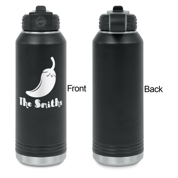 Chili Peppers Laser Engraved Water Bottles - Front Engraving - Front & Back View