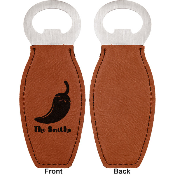 Chili Peppers Leather Bar Bottle Opener - Front and Back (single sided)