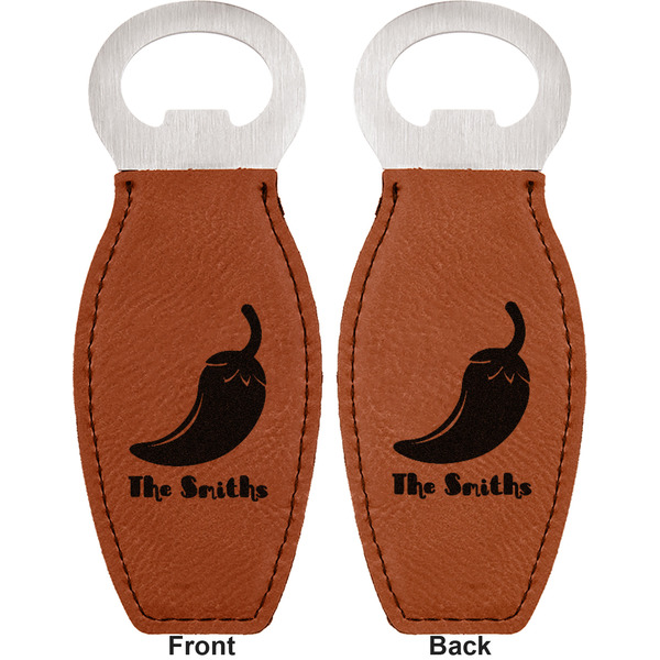 Chili Peppers Leather Bar Bottle Opener - Front and Back