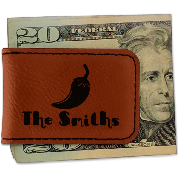Custom Chili Peppers Leatherette Magnetic Money Clip - Single Sided (Personalized)