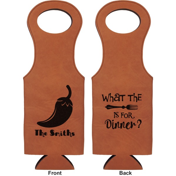 Chili Peppers Leatherette Wine Tote Double Sided - Front and Back