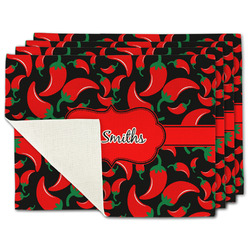 Chili Peppers Single-Sided Linen Placemat - Set of 4 w/ Name or Text