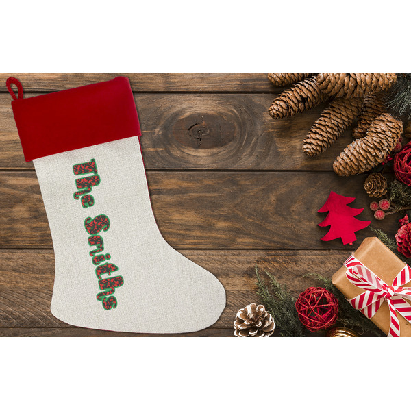 Chili Peppers Linen Stocking w/Red Cuff - Flat Lay (LIFESTYLE)