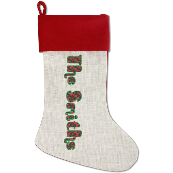 Custom Chili Peppers Red Linen Stocking (Personalized)