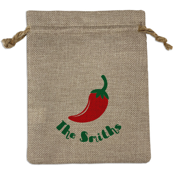 Custom Chili Peppers Medium Burlap Gift Bag - Front (Personalized)