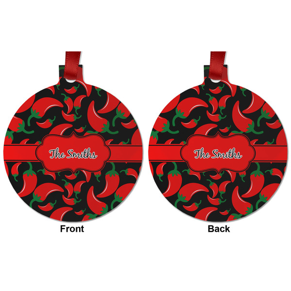 Chili Peppers Metal Ball Ornament - Front and Back