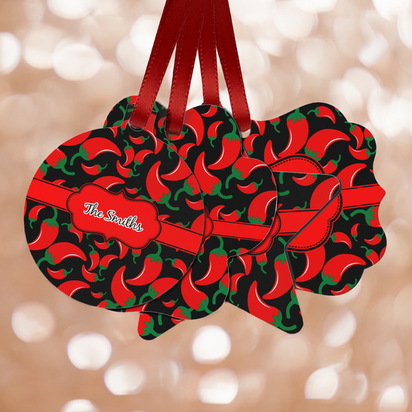 Custom Chili Peppers Metal Ornaments - Double Sided w/ Name or Text